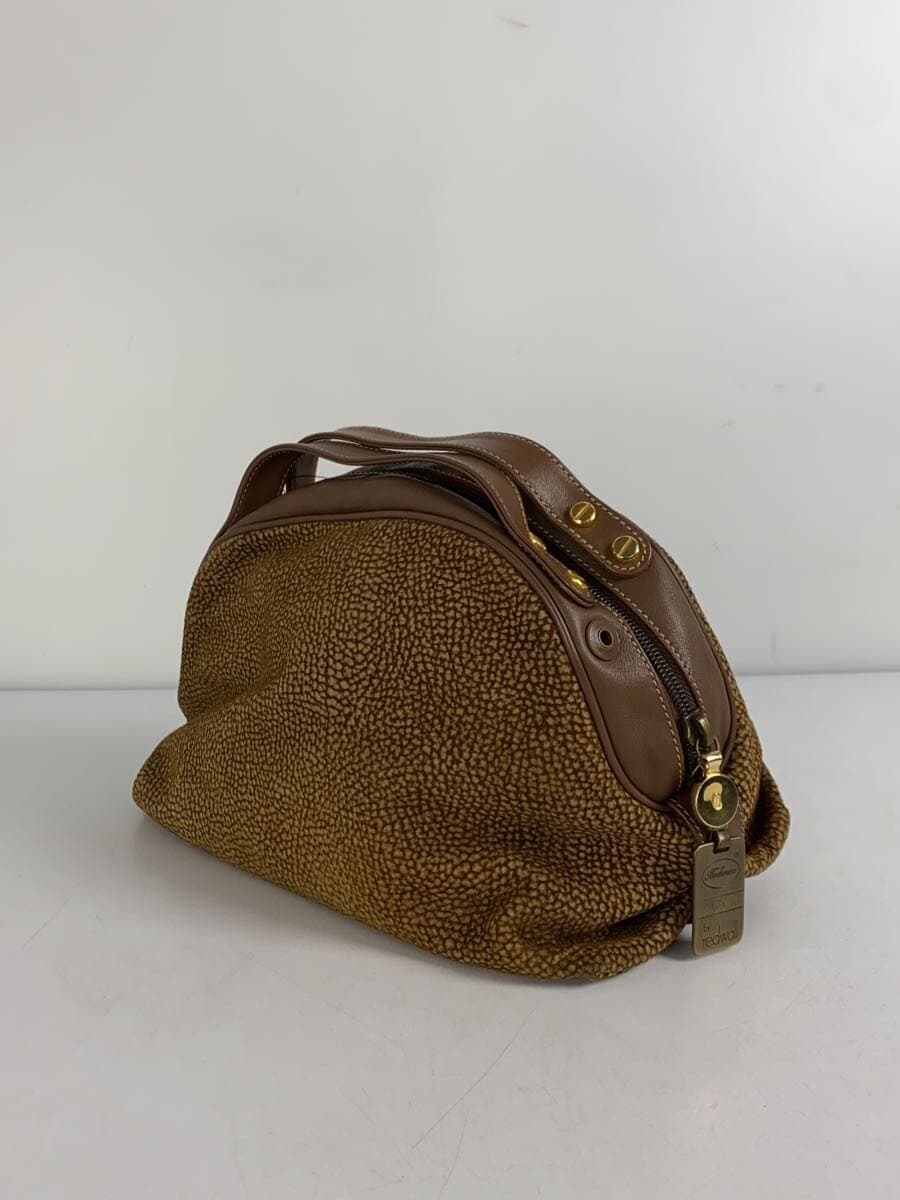 BORBONESE2-Way Shoulder Bag Leather Brown Quail Pattern 2