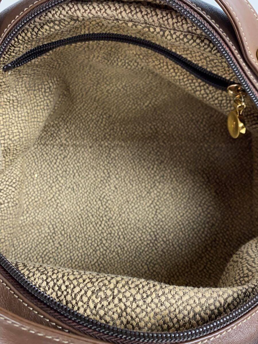 BORBONESE2-Way Shoulder Bag Leather Brown Quail Pattern 6