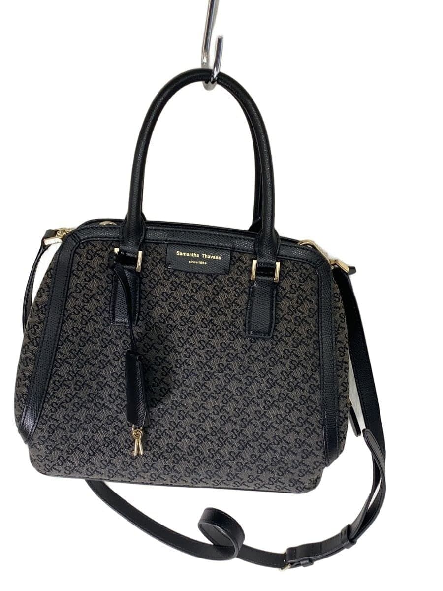 Samantha Thavasa Handbag Canvas BLK All Over Pattern ST Jacquard 7