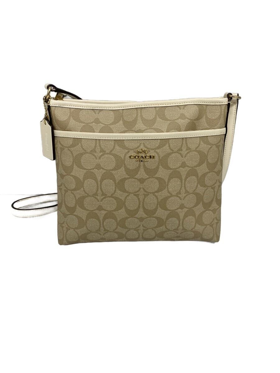 COACH Shoulder Bag_Signature_White Leather BEG All Over Pattern