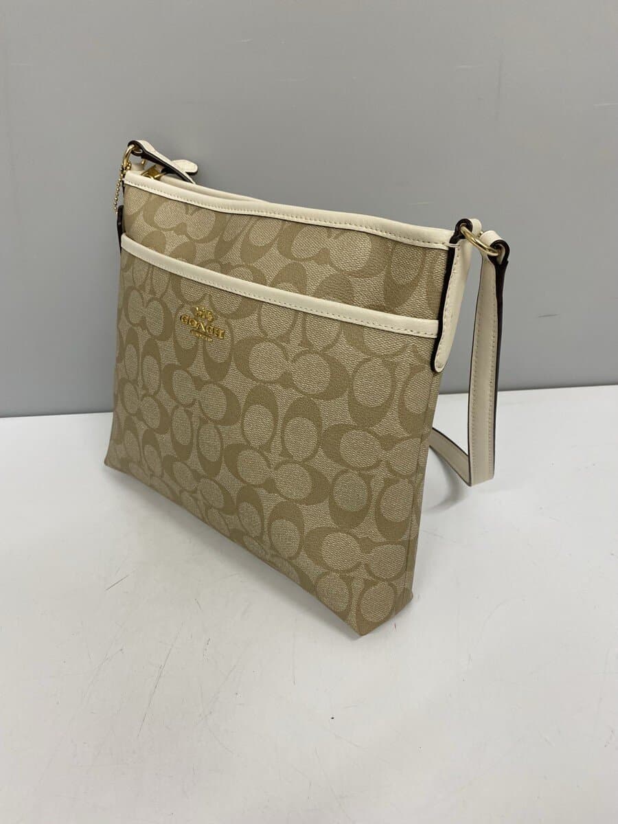 COACH Shoulder Bag_Signature_White Leather BEG All Over Pattern 2