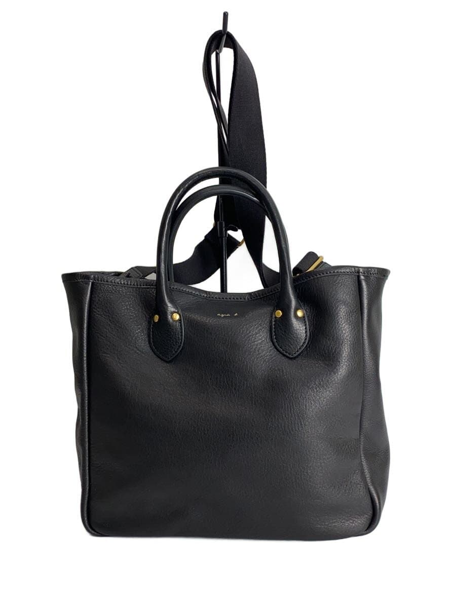 agnes b. shoulder bag cowhide BLK plain IKK-21