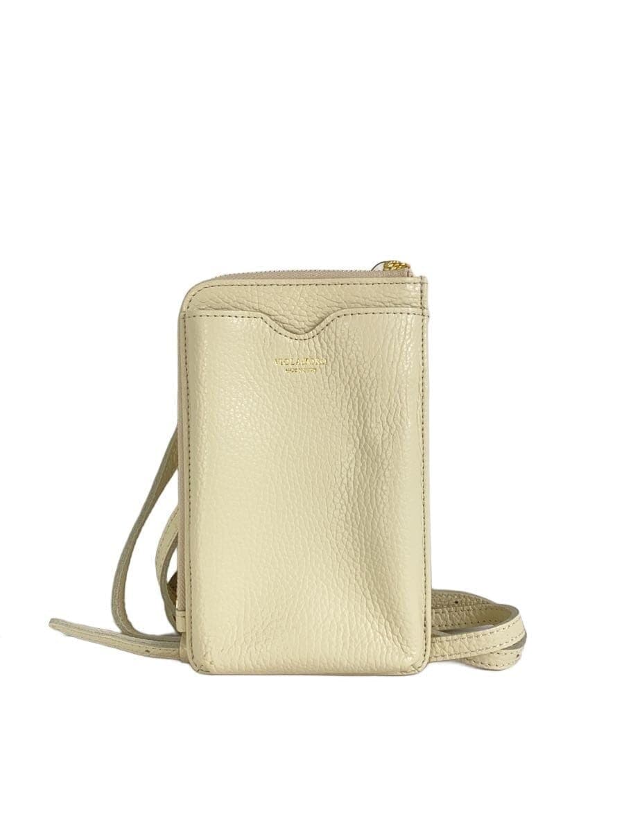 VIOL Ad’ORO Shrunken Embossed Smartphone Pochette Cowhide Cream Solid V-1345