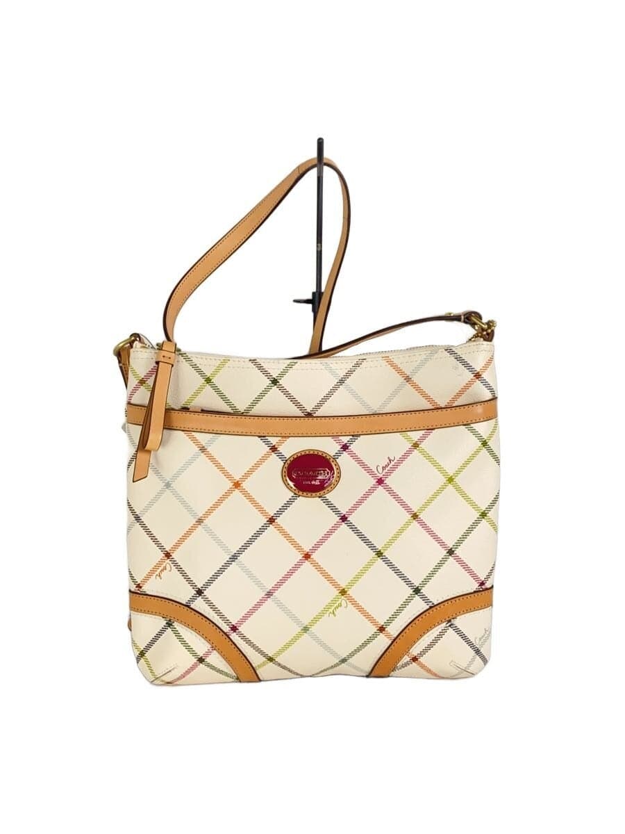 COACH Shoulder Bag Leather Cream Check F21904