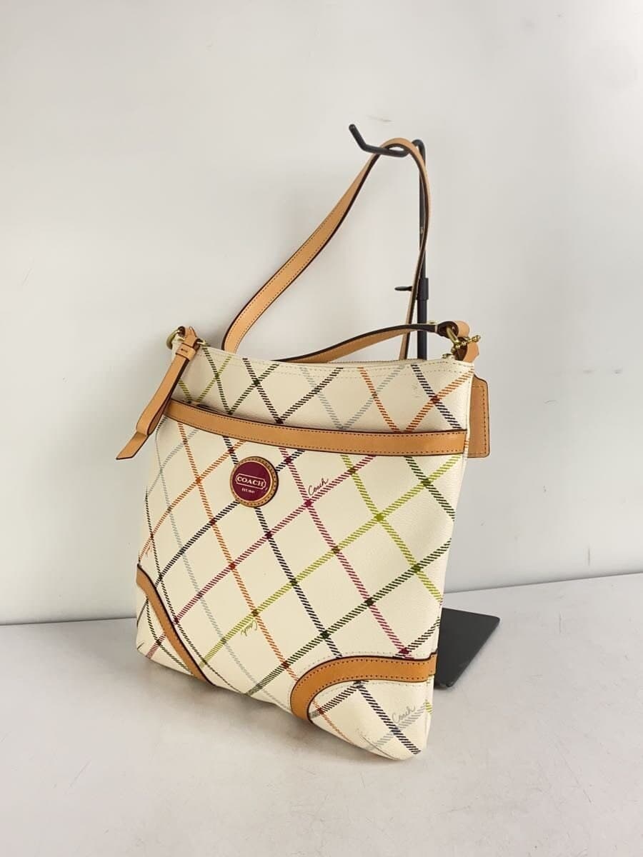 COACH Shoulder Bag Leather Cream Check F21904 2