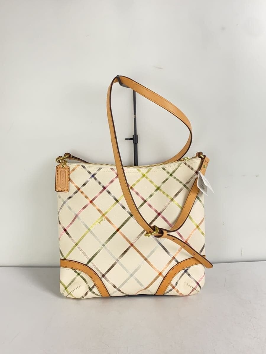 COACH Shoulder Bag Leather Cream Check F21904 3