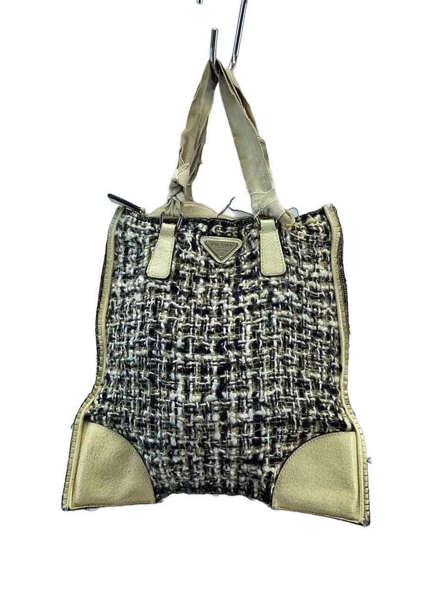PRADA Tote Bag Tweed CRM All Over Pattern