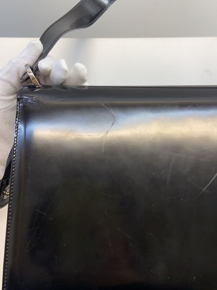 Salvatore Ferragamo Shoulder Bag Patent Leather BLK 8