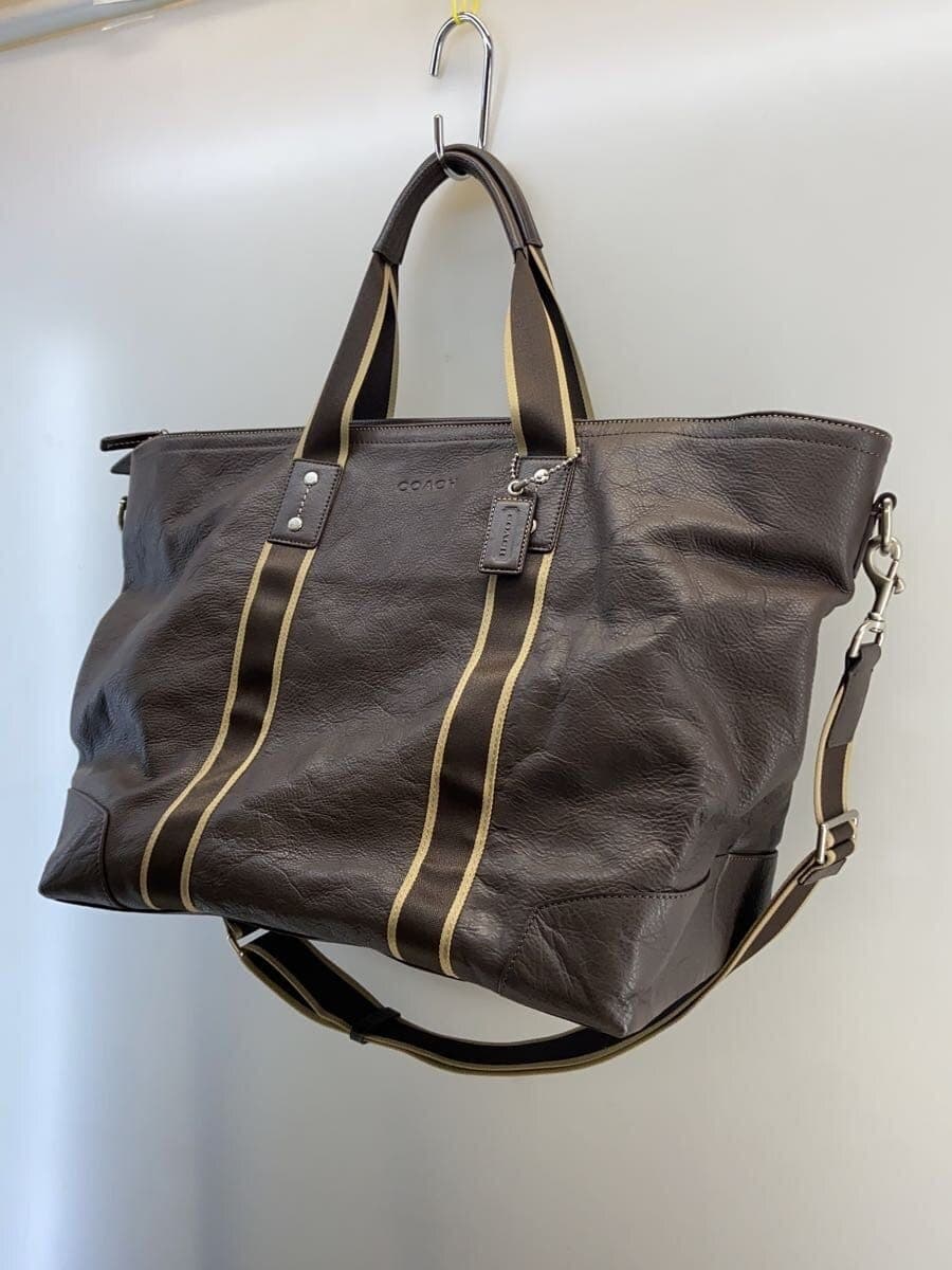 COACH 2-Way Bag Leather BRW Solid Color f71169 2