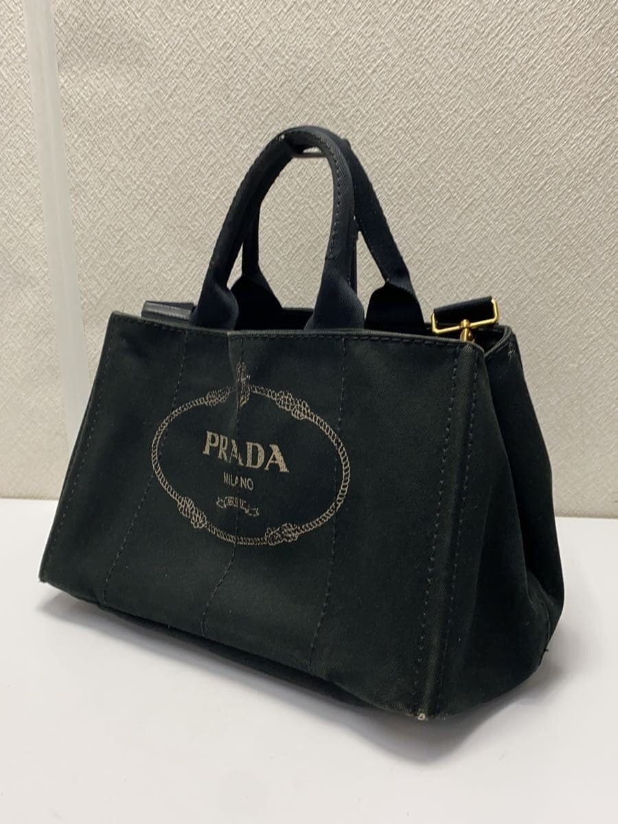 PRADA Tote Bag Canvas Black Solid Color 1BG642 2