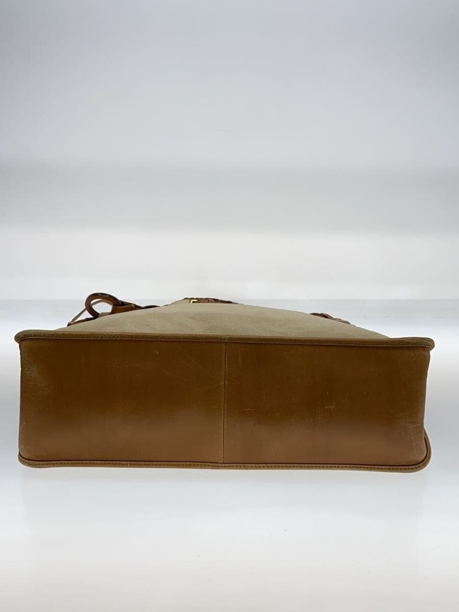 GUCCI Braided Leather Handle Tote Bag Canvas BEG Solid 4