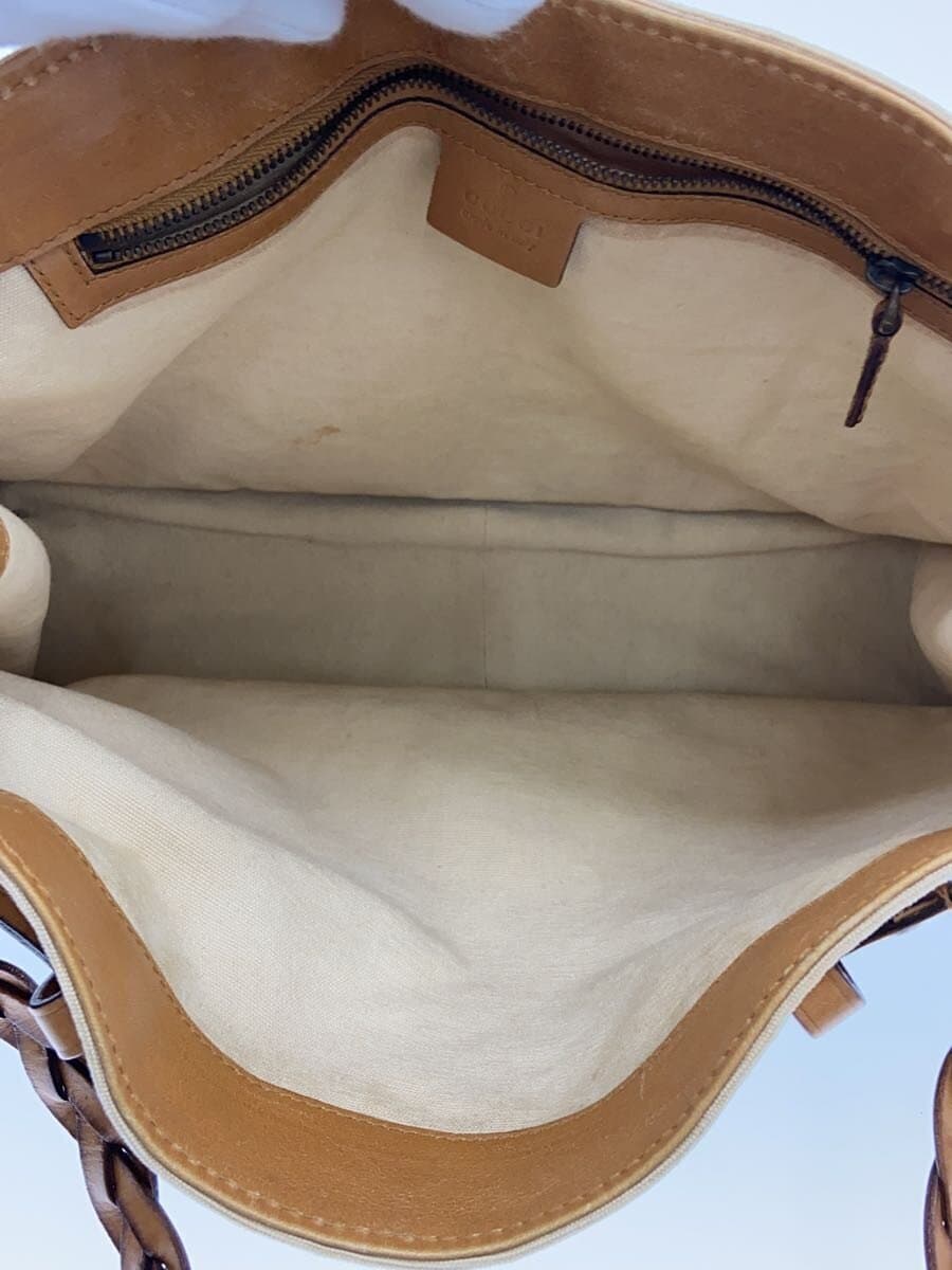 GUCCI Braided Leather Handle Tote Bag Canvas BEG Solid 6