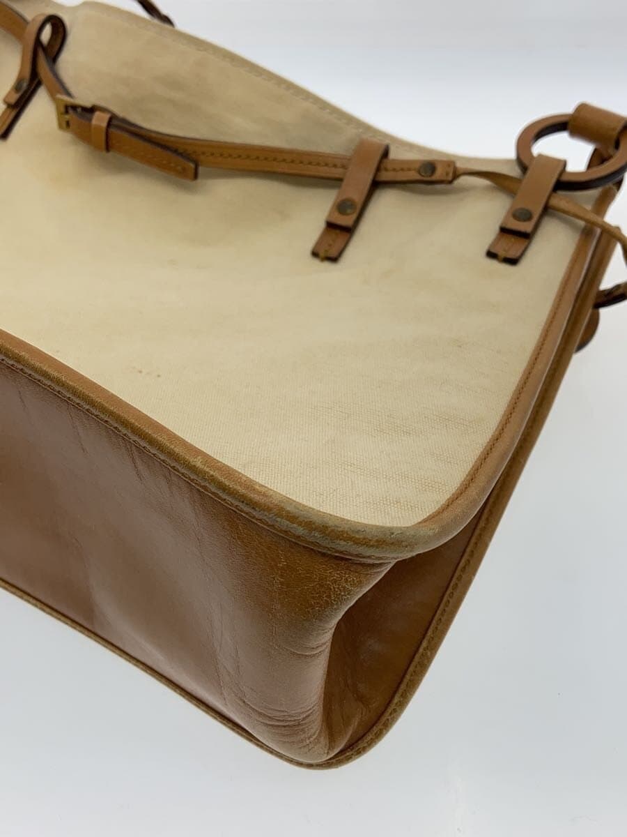 GUCCI Braided Leather Handle Tote Bag Canvas BEG Solid 8