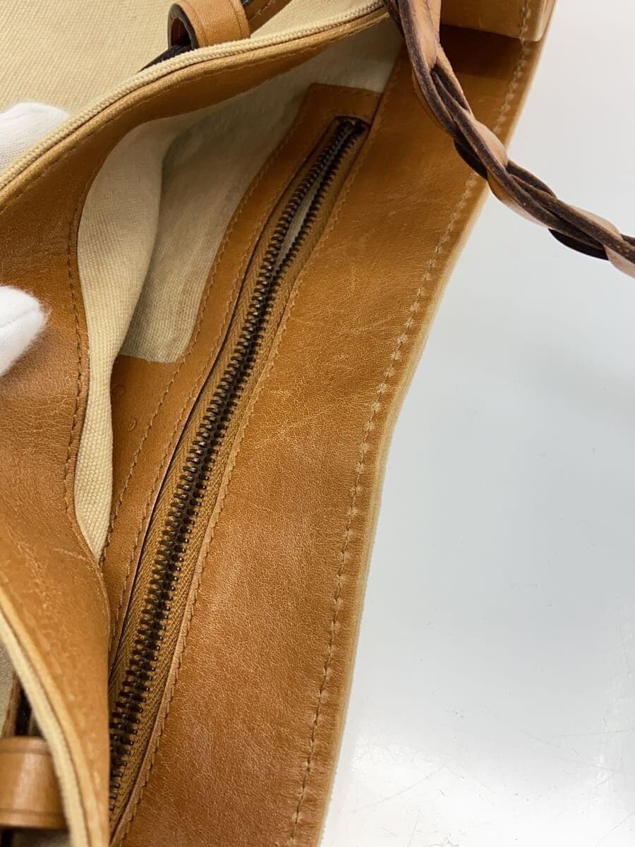 GUCCI Braided Leather Handle Tote Bag Canvas BEG Solid 9