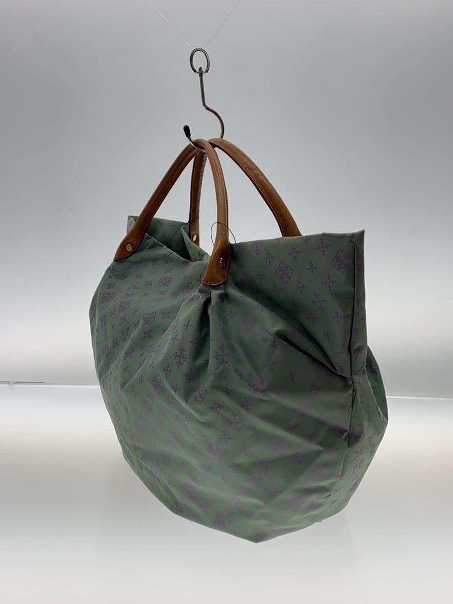 russet Leather Handle Logo Pattern Tote Bag Nylon GRN All Over Pattern 2