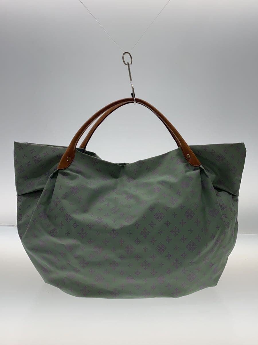 russet Leather Handle Logo Pattern Tote Bag Nylon GRN All Over Pattern 3