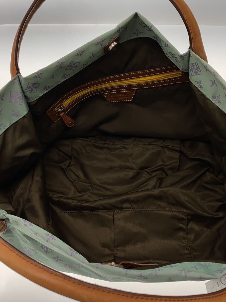 russet Leather Handle Logo Pattern Tote Bag Nylon GRN All Over Pattern 6