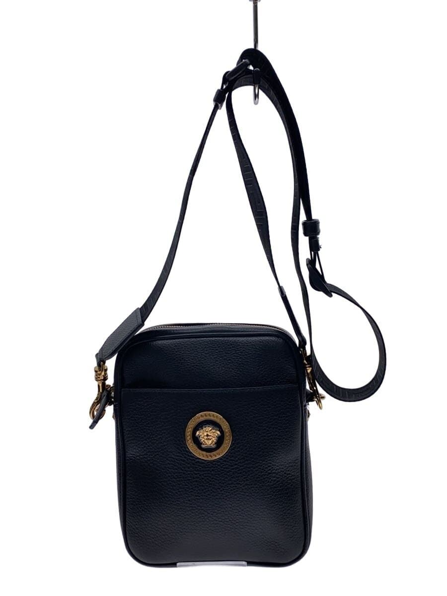 VERSACE Medusa Shoulder Bag Cowhide Black Solid Color 1002885