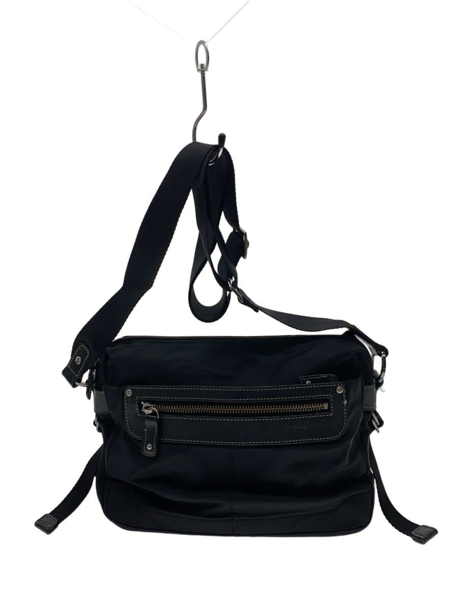agnes b. Leather Switch Square Shoulder Bag Nylon BLK Solid