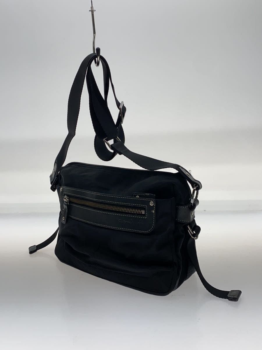 agnes b. Leather Switch Square Shoulder Bag Nylon BLK Solid 2