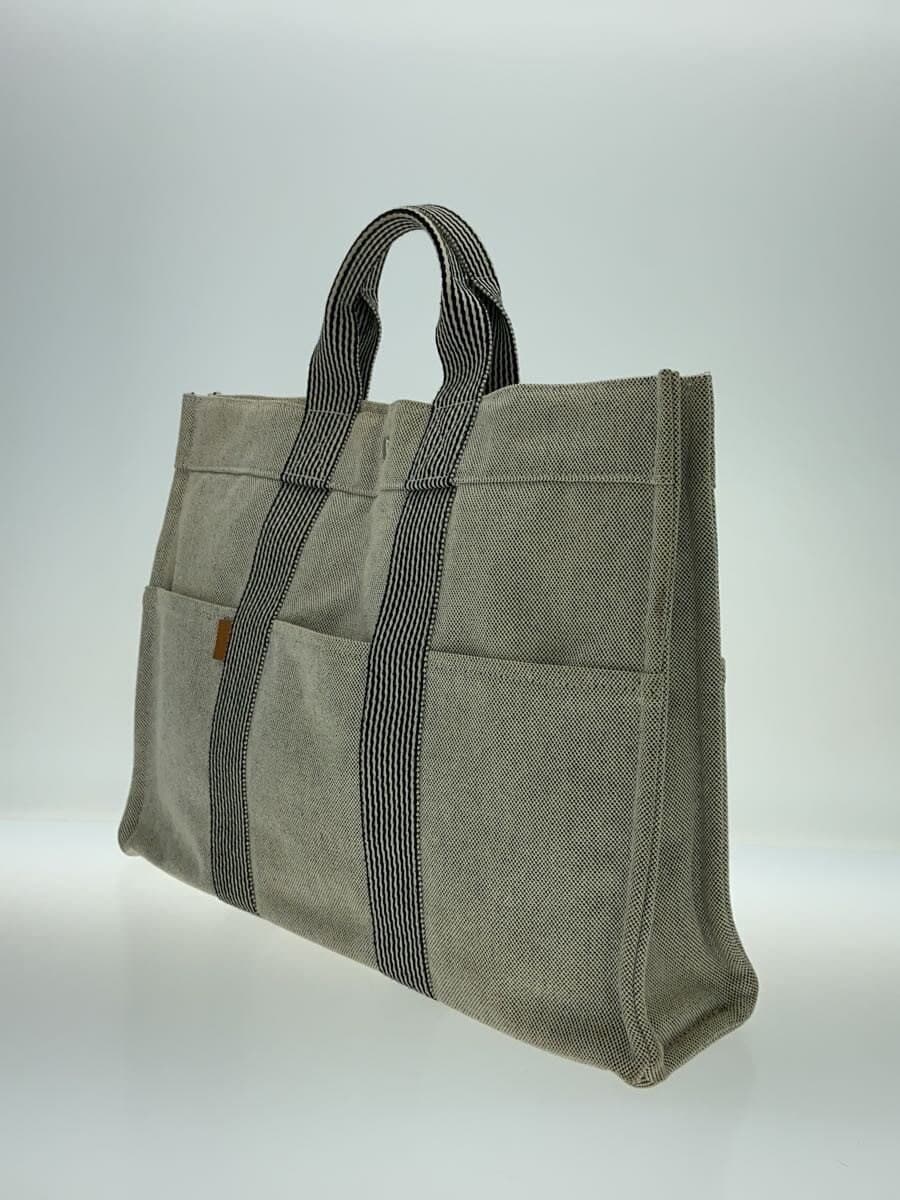 HERMES Stain Nouveau Fourre-ToutMM Tote Bag Canvas GRY Solid 2