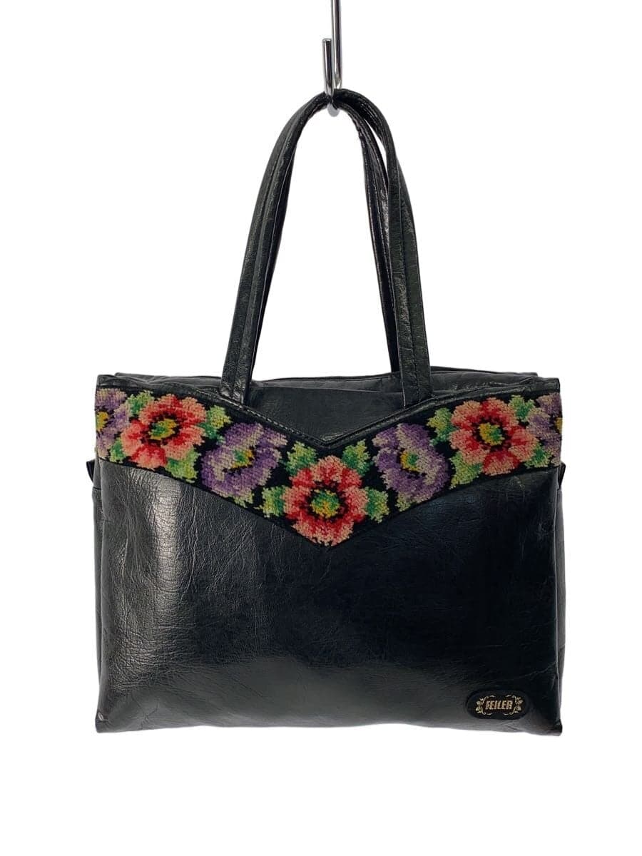 FEILER Handbag Leather BLK Floral
