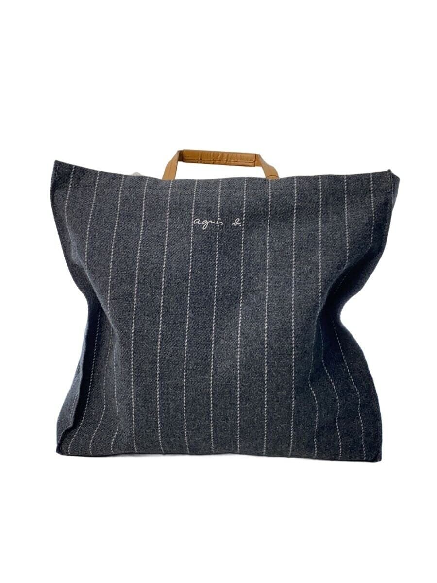 agnes b. Tote Bag Wool GRY Stripe RAX04-01