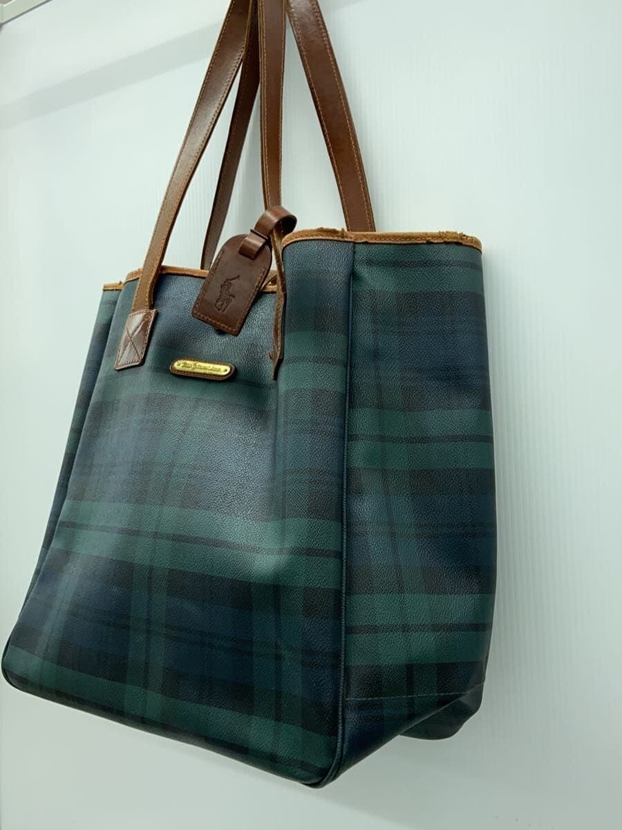 POLO RALPH LAUREN Tote Bag Leather GRN Check 2