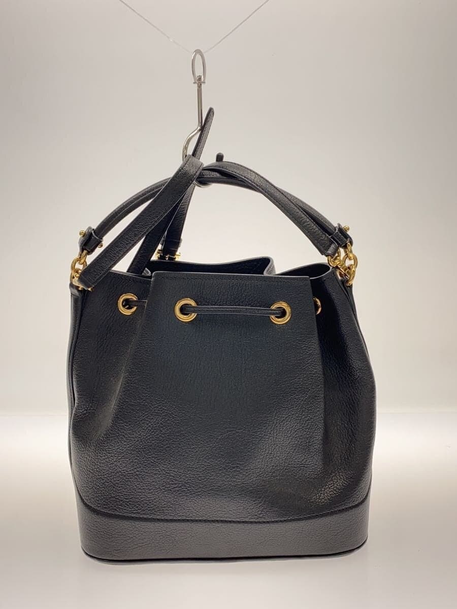 Salvatore Ferragamo Gancini Drawstring Shoulder Bag Leather Black 3