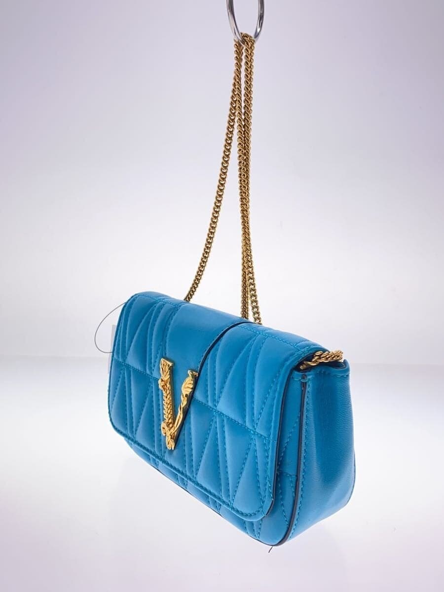 VERSACE Shoulder Bag Leather BLU Solid 2