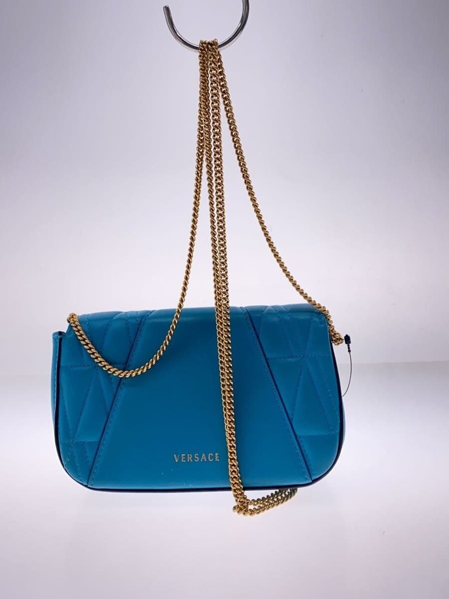 VERSACE Shoulder Bag Leather BLU Solid 3