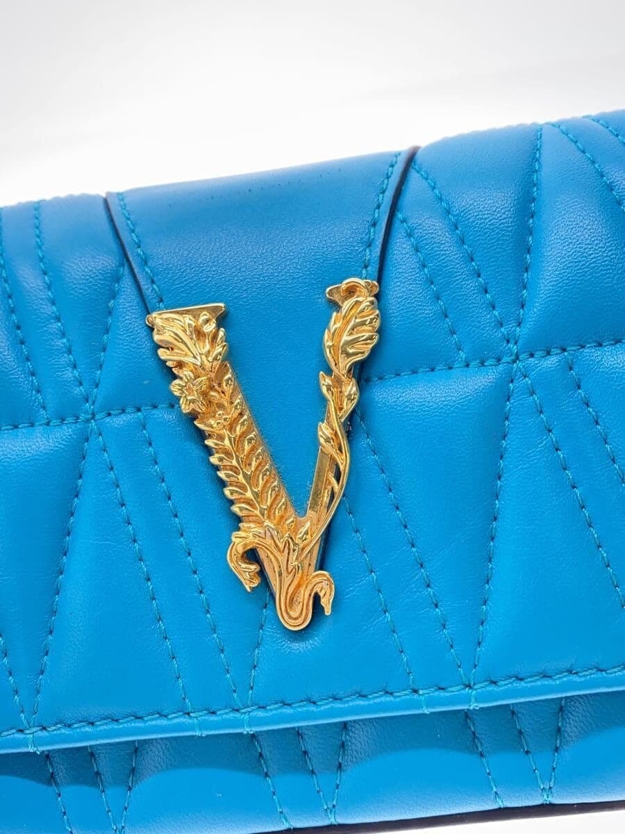 VERSACE Shoulder Bag Leather BLU Solid 5