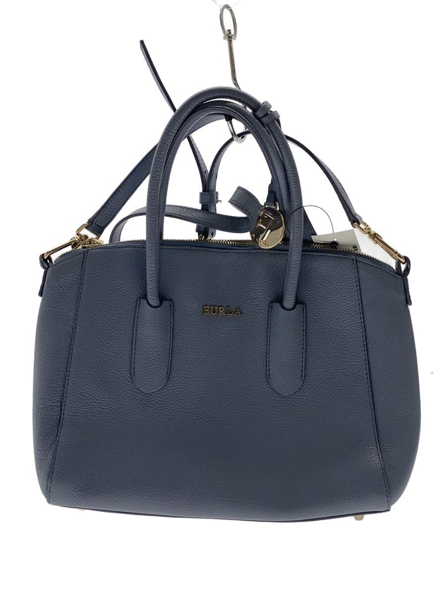 FURLA Handbag Leather Blue Solid Color 2-Way Shoulder Bag