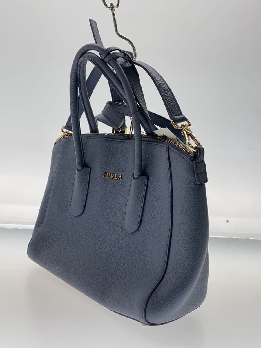 FURLA Handbag Leather Blue Solid Color 2-Way Shoulder Bag 2