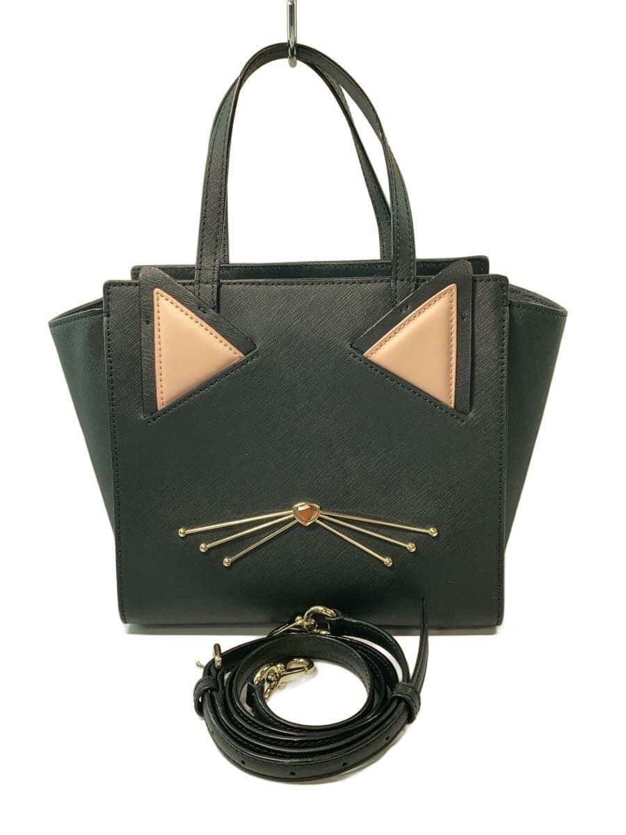 Kate Spade New York Black Cat 2WAY Handbag Leather BLK