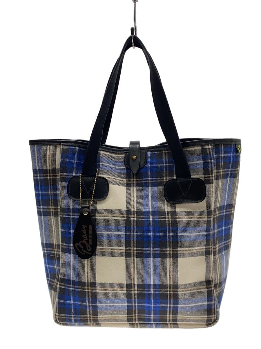 BRADY tote bag wool blue check small carry