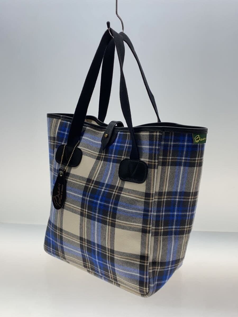 BRADY tote bag wool blue check small carry 2
