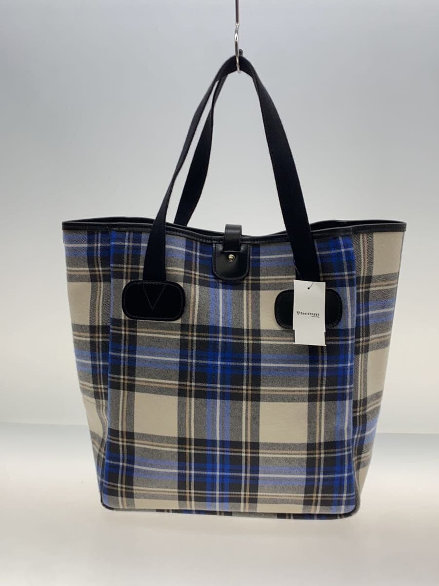 BRADY tote bag wool blue check small carry 3