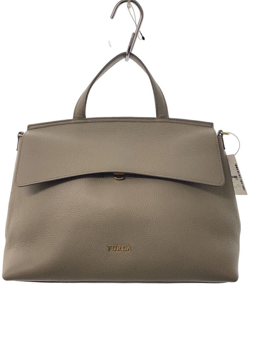 FURLA Shoulder Bag Leather Gray Solid