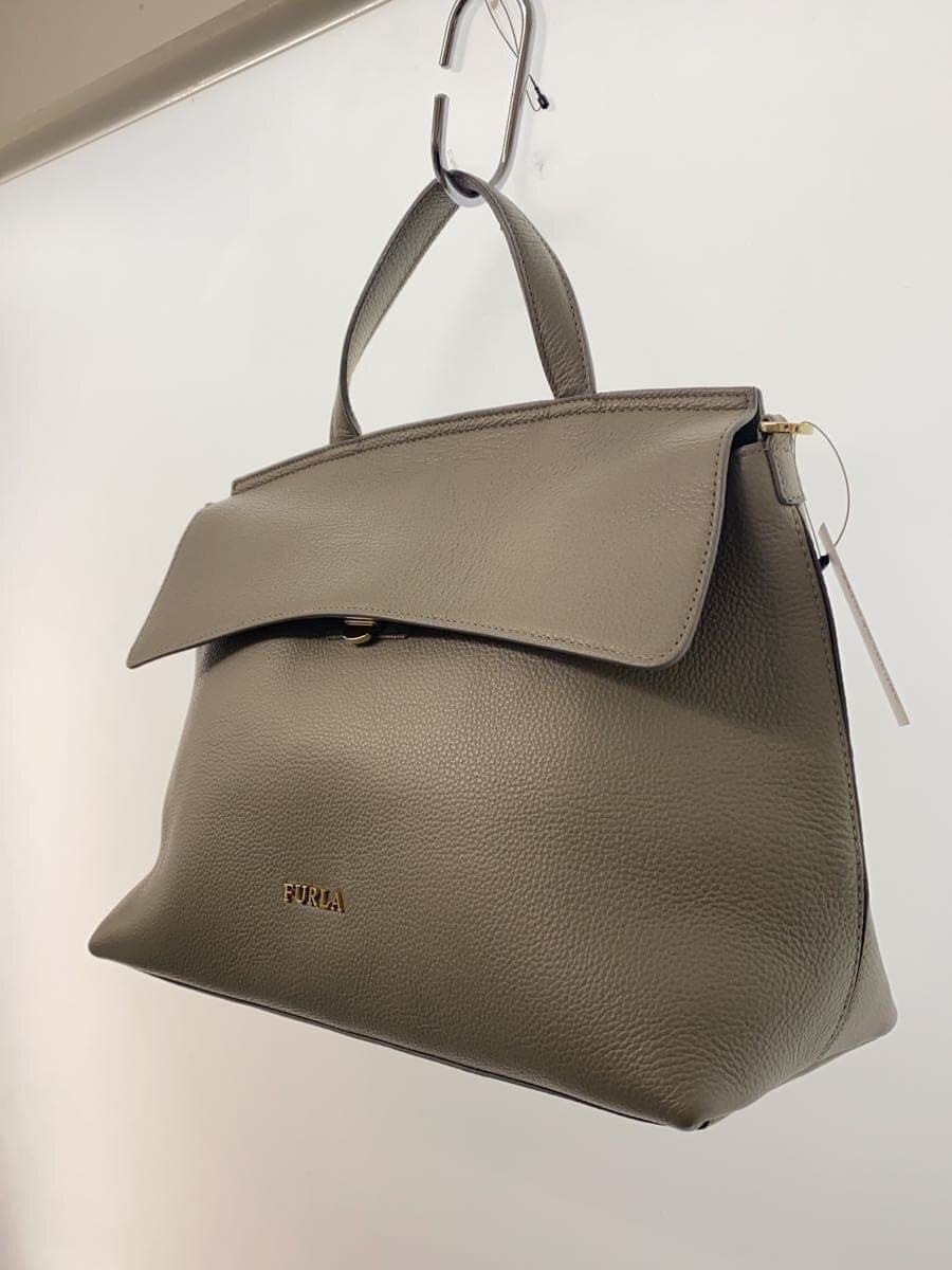 FURLA Shoulder Bag Leather Gray Solid 2