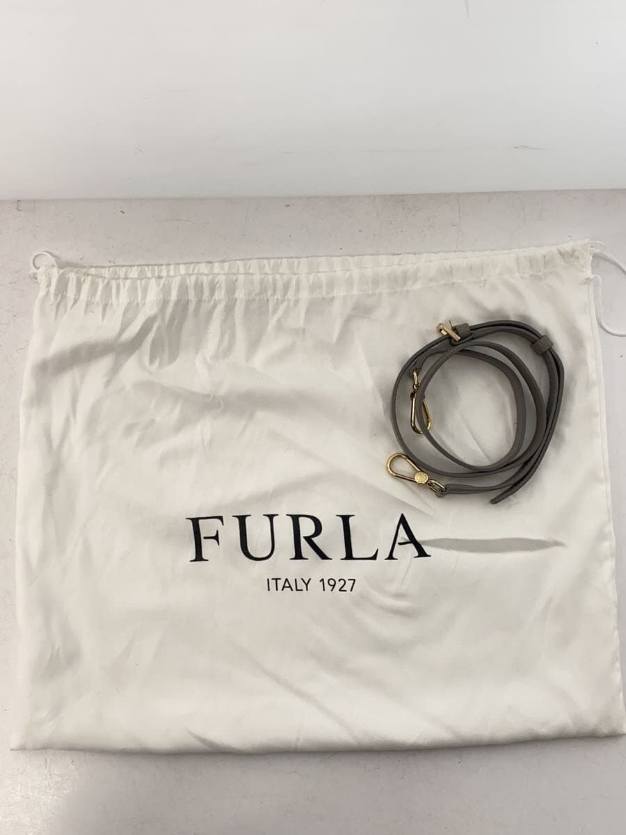 FURLA Shoulder Bag Leather Gray Solid 7