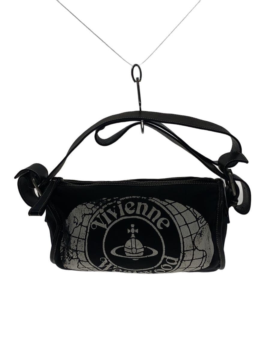 Vivienne Westwood logo print shoulder bag canvas BLK damaged, with tears and
