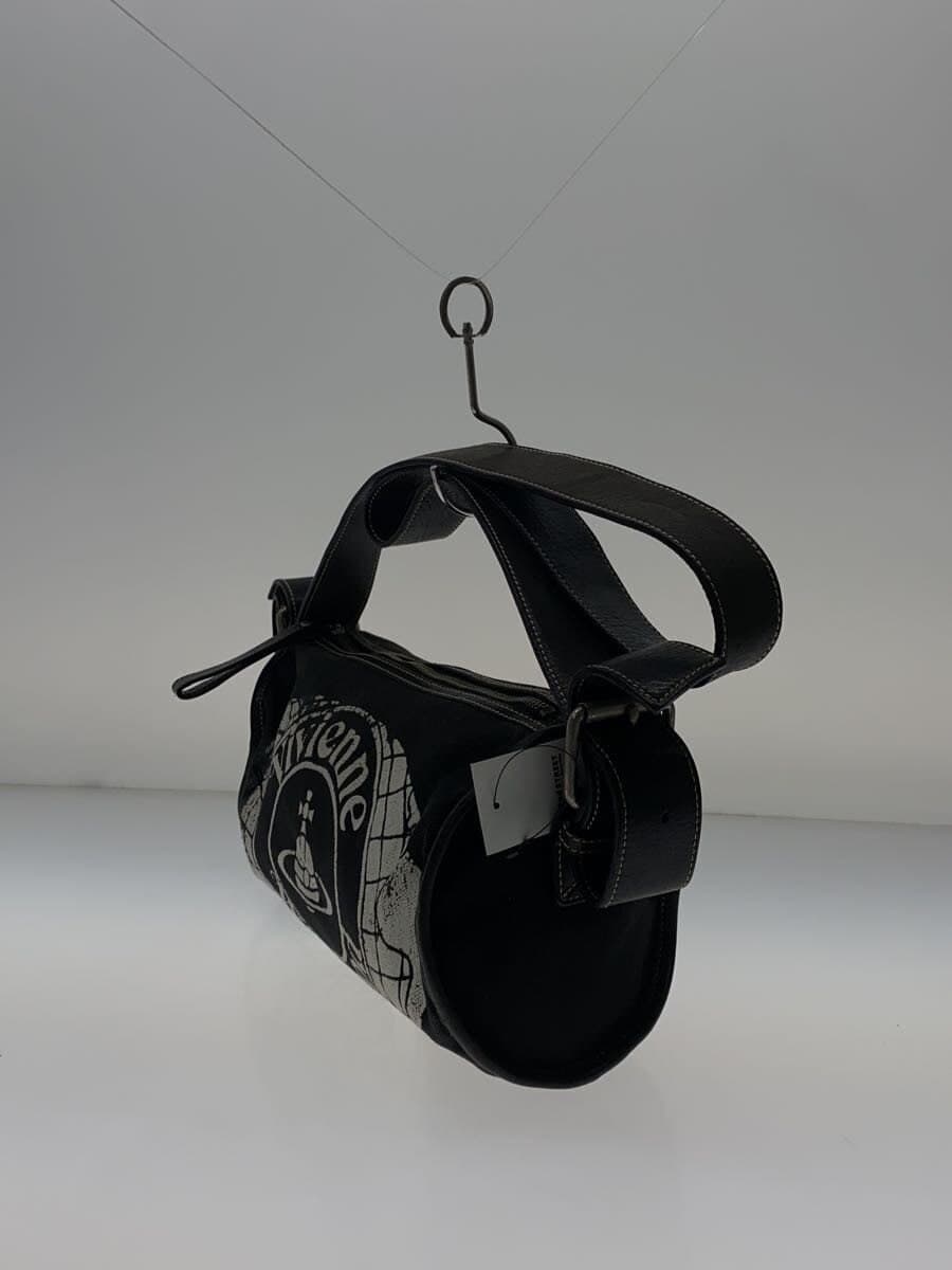 Vivienne Westwood logo print shoulder bag canvas BLK damaged, with tears and 2