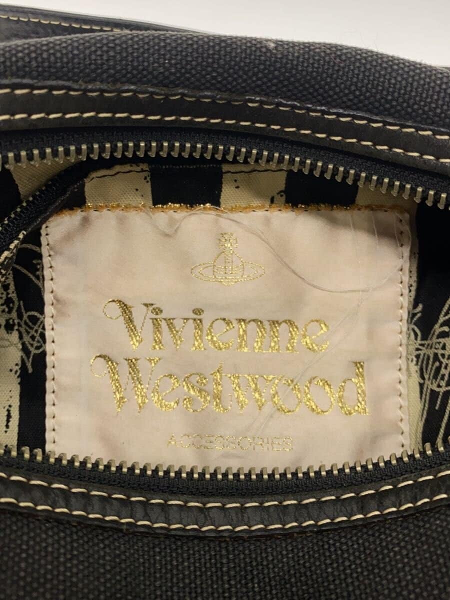 Vivienne Westwood logo print shoulder bag canvas BLK damaged, with tears and 5