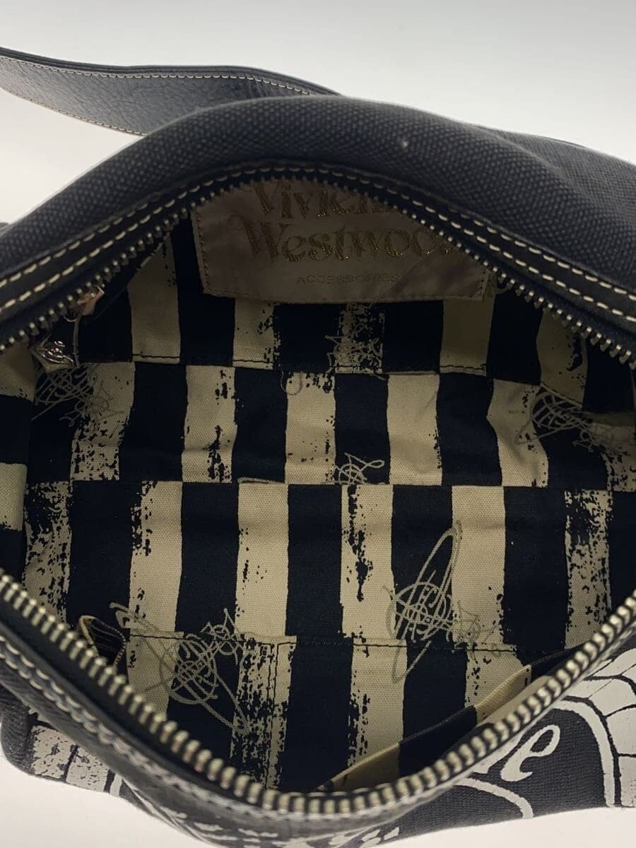 Vivienne Westwood logo print shoulder bag canvas BLK damaged, with tears and 6