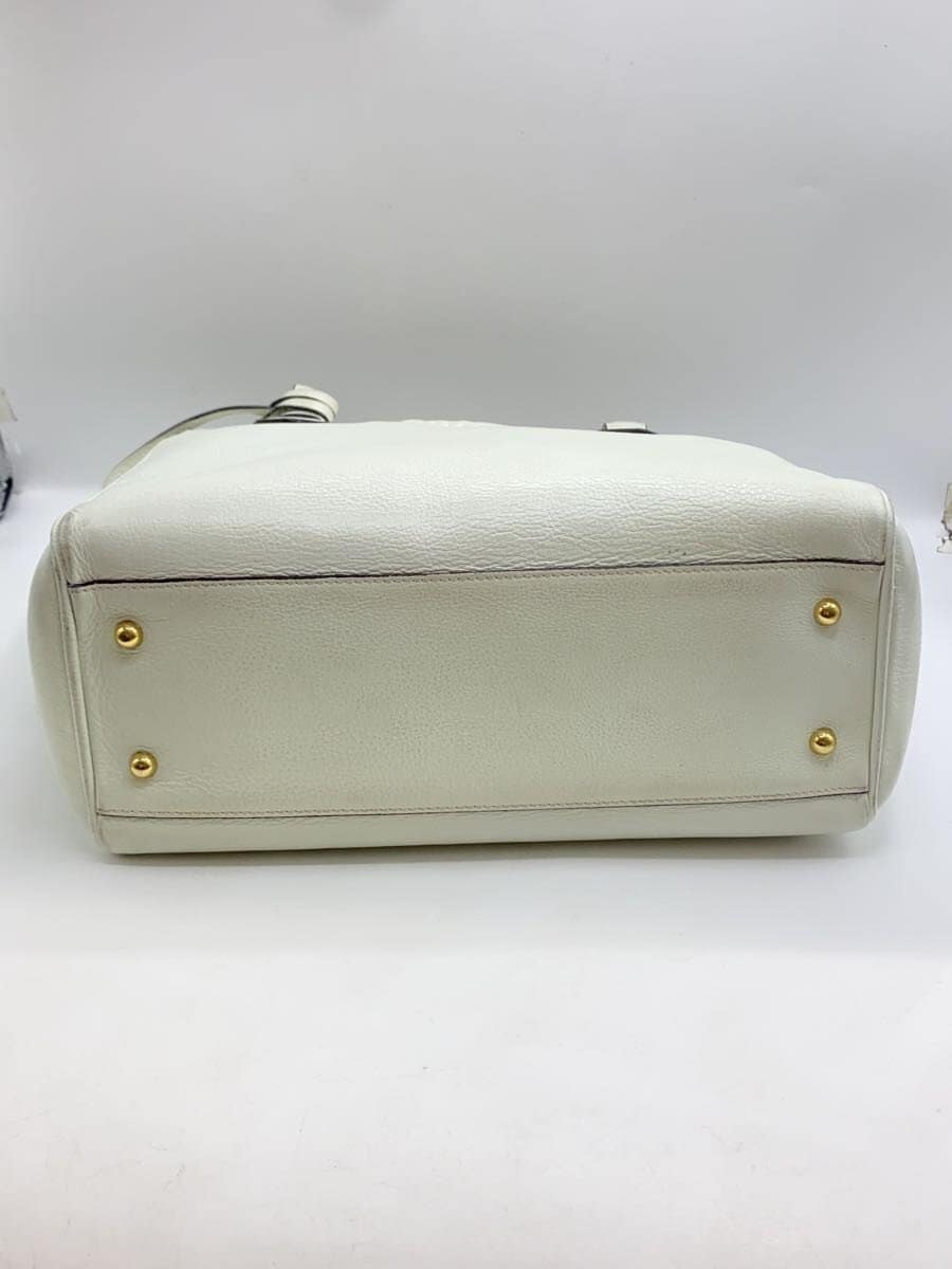 LOEWE Heritage Tote Bag Leather White Solid Color Shows signs of wear and 4