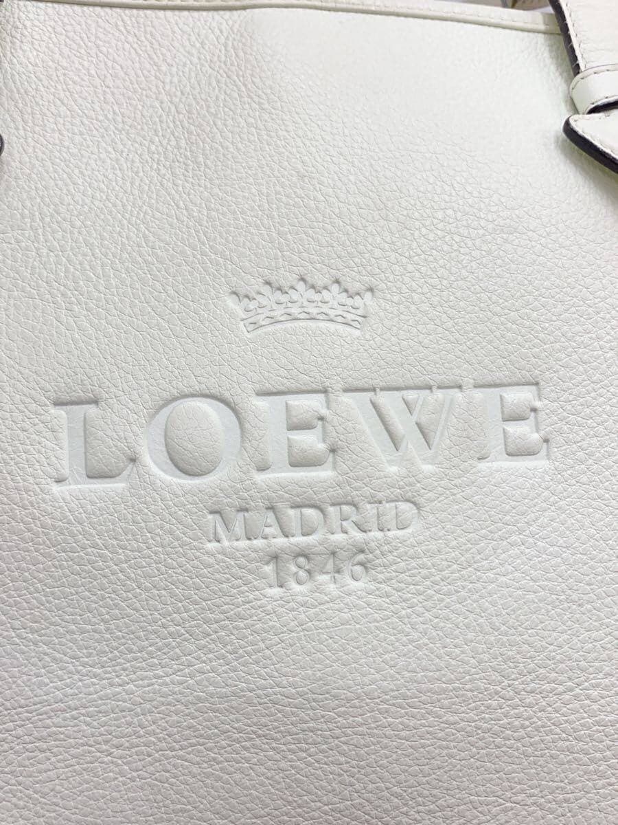 LOEWE Heritage Tote Bag Leather White Solid Color Shows signs of wear and 5