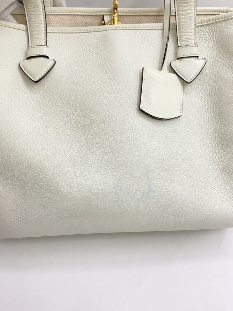 LOEWE Heritage Tote Bag Leather White Solid Color Shows signs of wear and 9