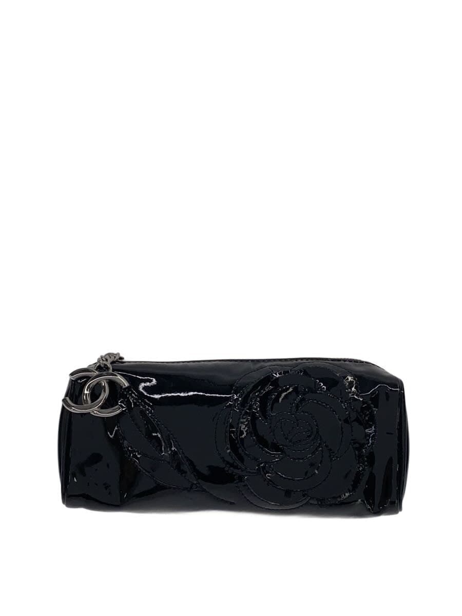 CHANEL Inner With Stain Camellia Pouch Patent Leather BLK