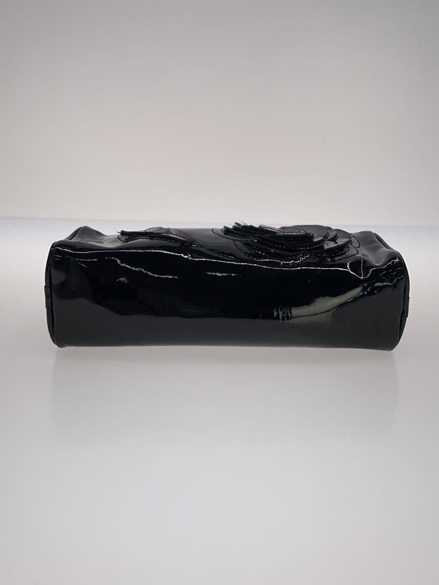CHANEL Inner With Stain Camellia Pouch Patent Leather BLK 4